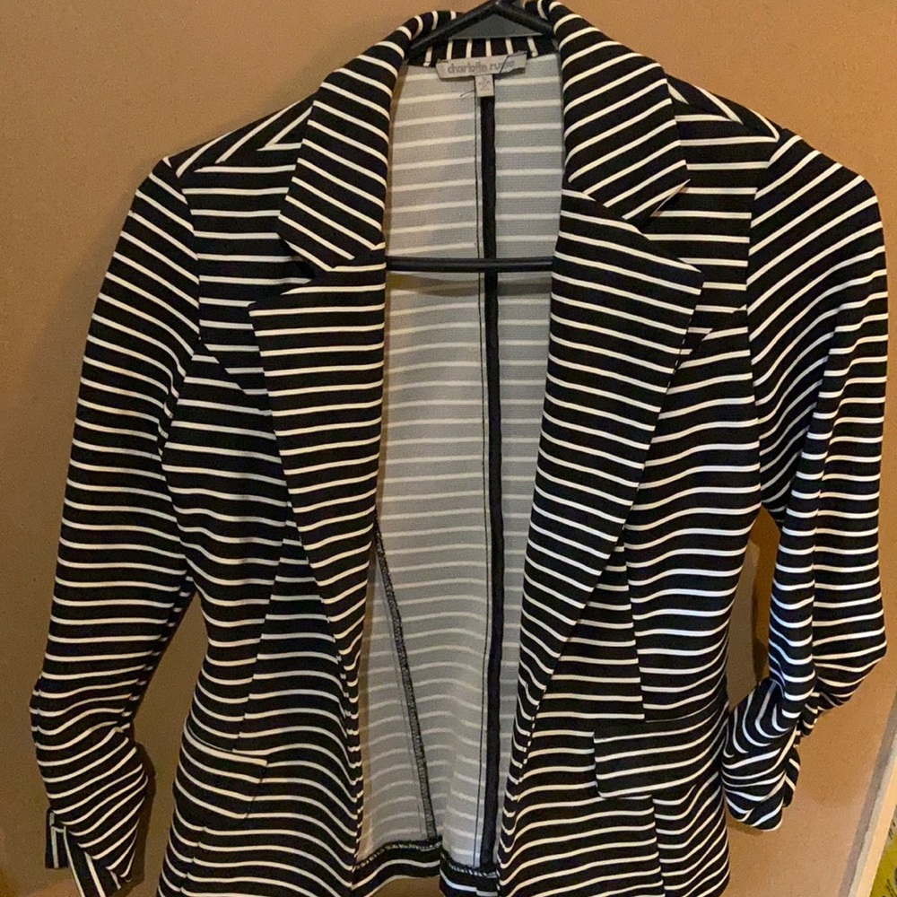 White and black striped blazer! LIKE NEW
